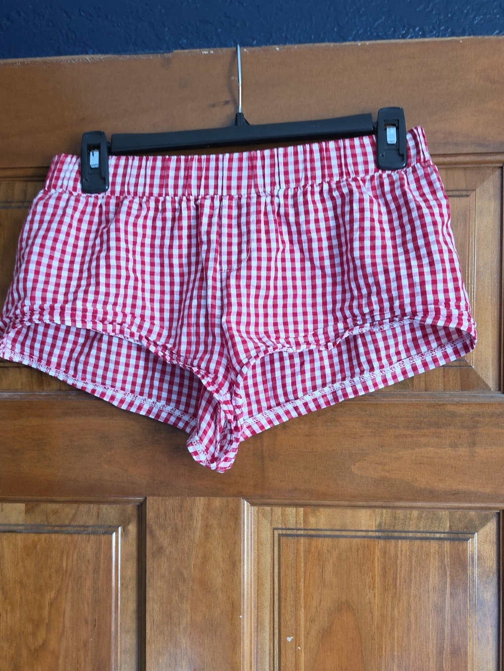 Edikted Red and White Gingham Booty Shorts